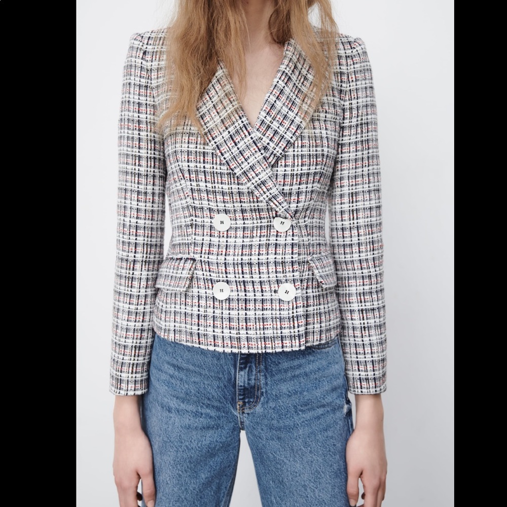 ZARA DOUBLE BREASTED TEXTURED WEAVE JACKET BLAZER
